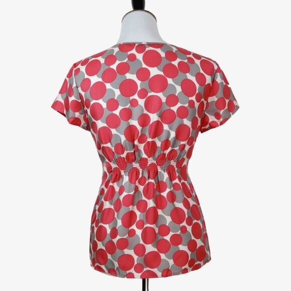 Boden US 4 100% Silk Blouse Polka Dot Print Orange Gray WA270 - Picture 4 of 8